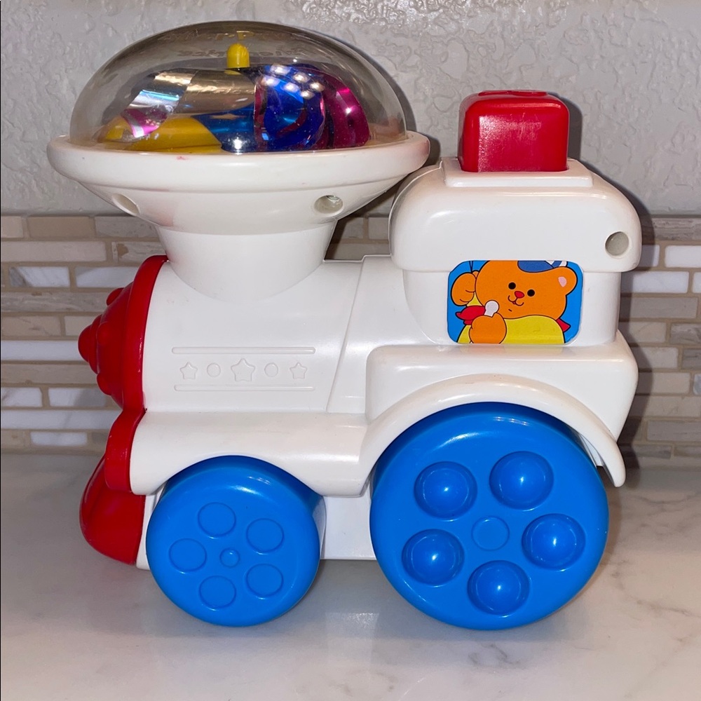 Fisher-Price Pinwheel Choo Choo Train Baby Push Toy Engine White Red Blue